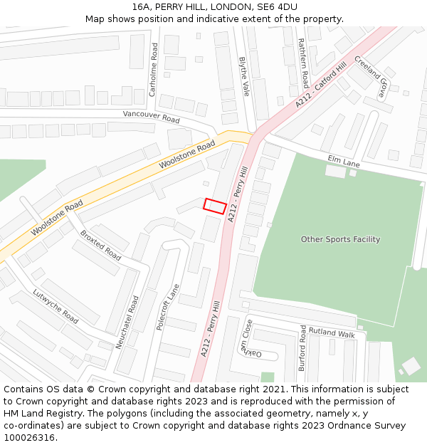 16A, PERRY HILL, LONDON, SE6 4DU: Location map and indicative extent of plot