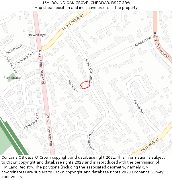 16A, ROUND OAK GROVE, CHEDDAR, BS27 3BW: Location map and indicative extent of plot