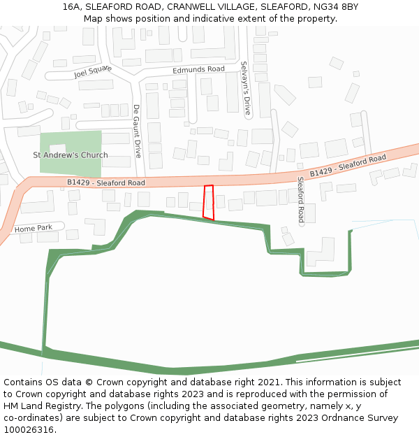 16A, SLEAFORD ROAD, CRANWELL VILLAGE, SLEAFORD, NG34 8BY: Location map and indicative extent of plot