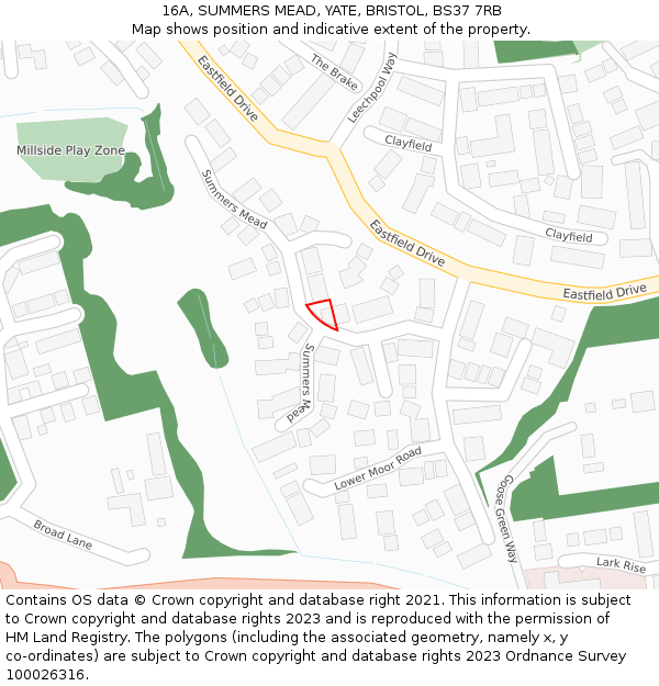 16A, SUMMERS MEAD, YATE, BRISTOL, BS37 7RB: Location map and indicative extent of plot
