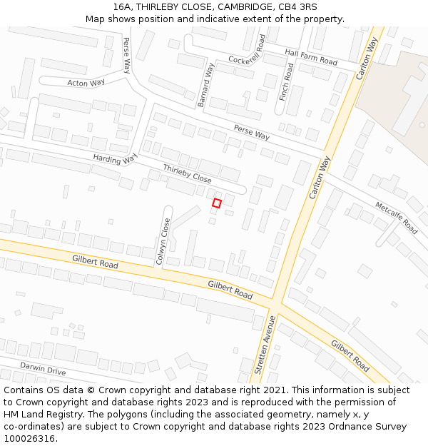 16A, THIRLEBY CLOSE, CAMBRIDGE, CB4 3RS: Location map and indicative extent of plot