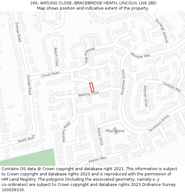 16A, WATLING CLOSE, BRACEBRIDGE HEATH, LINCOLN, LN4 2BD: Location map and indicative extent of plot