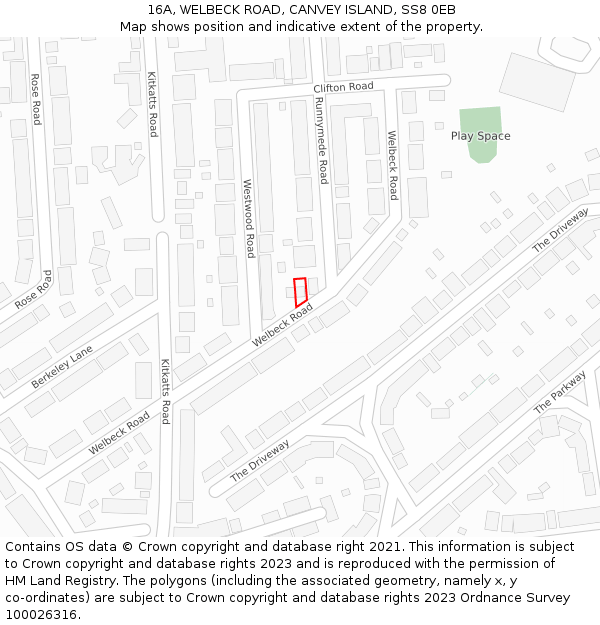 16A, WELBECK ROAD, CANVEY ISLAND, SS8 0EB: Location map and indicative extent of plot