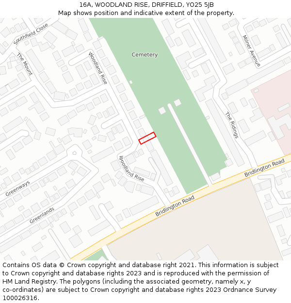 16A, WOODLAND RISE, DRIFFIELD, YO25 5JB: Location map and indicative extent of plot