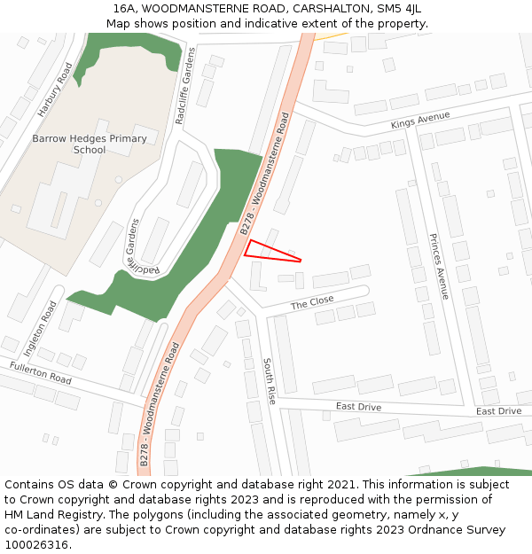 16A, WOODMANSTERNE ROAD, CARSHALTON, SM5 4JL: Location map and indicative extent of plot