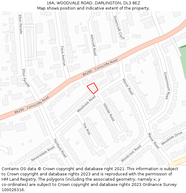 16A, WOODVALE ROAD, DARLINGTON, DL3 8EZ: Location map and indicative extent of plot