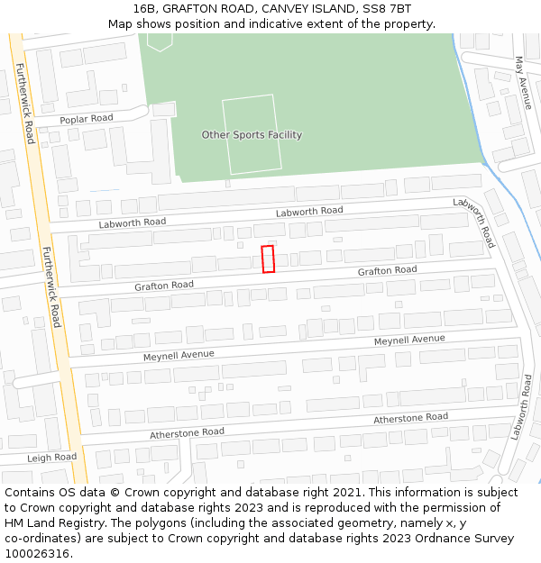 16B, GRAFTON ROAD, CANVEY ISLAND, SS8 7BT: Location map and indicative extent of plot