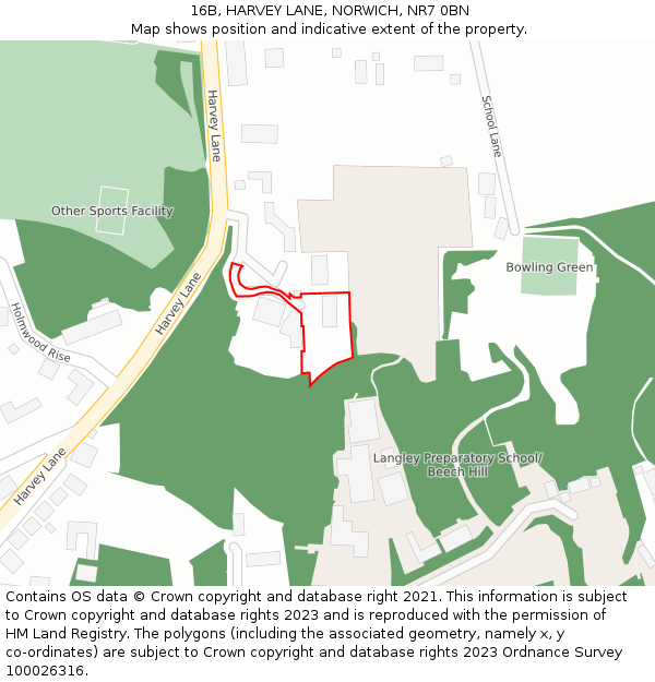 16B, HARVEY LANE, NORWICH, NR7 0BN: Location map and indicative extent of plot