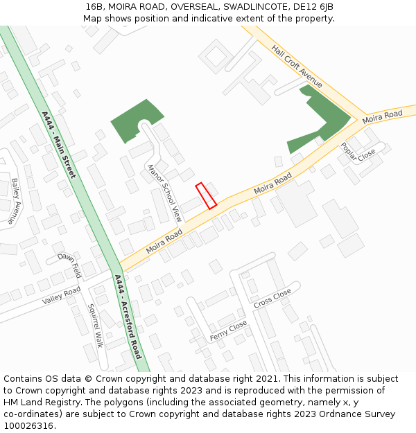 16B, MOIRA ROAD, OVERSEAL, SWADLINCOTE, DE12 6JB: Location map and indicative extent of plot