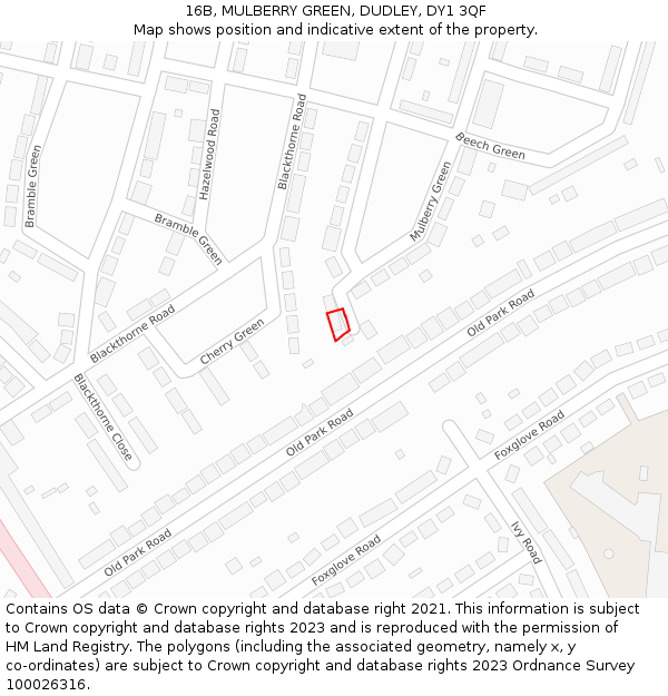 16B, MULBERRY GREEN, DUDLEY, DY1 3QF: Location map and indicative extent of plot