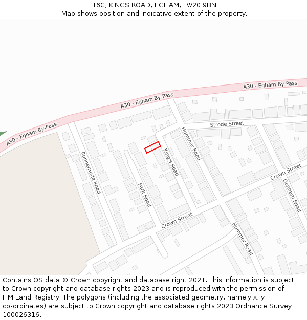 16C, KINGS ROAD, EGHAM, TW20 9BN: Location map and indicative extent of plot