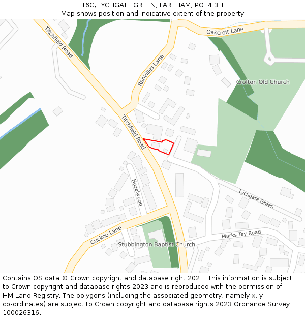 16C, LYCHGATE GREEN, FAREHAM, PO14 3LL: Location map and indicative extent of plot