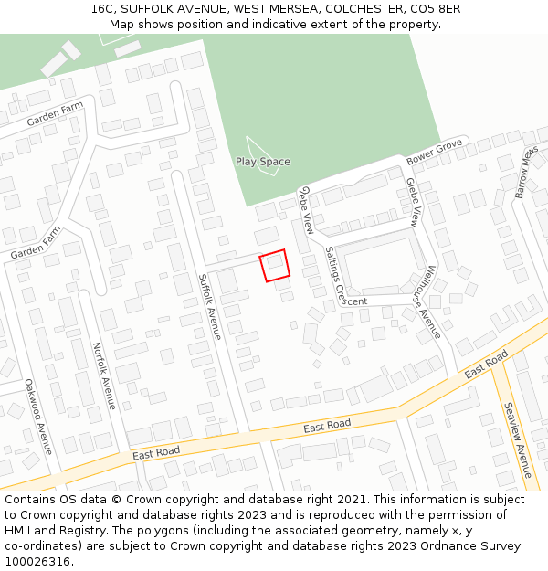 16C, SUFFOLK AVENUE, WEST MERSEA, COLCHESTER, CO5 8ER: Location map and indicative extent of plot