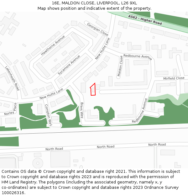 16E, MALDON CLOSE, LIVERPOOL, L26 9XL: Location map and indicative extent of plot