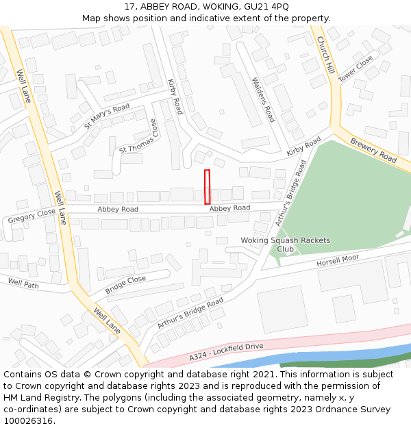 17, ABBEY ROAD, WOKING, GU21 4PQ: Location map and indicative extent of plot