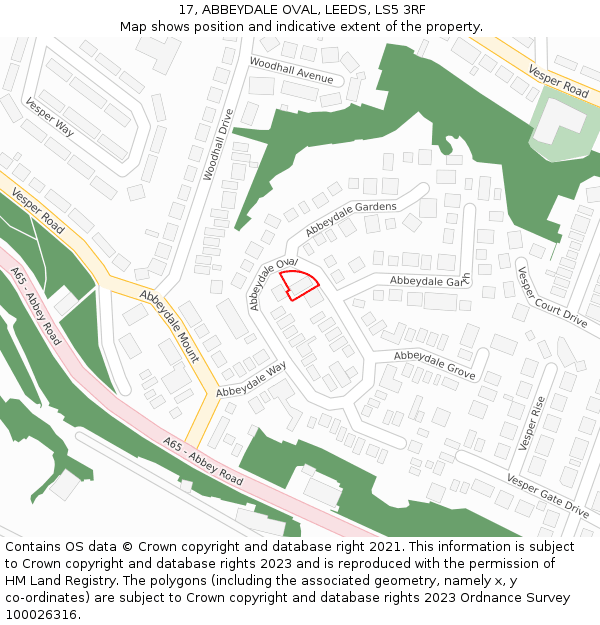 17, ABBEYDALE OVAL, LEEDS, LS5 3RF: Location map and indicative extent of plot