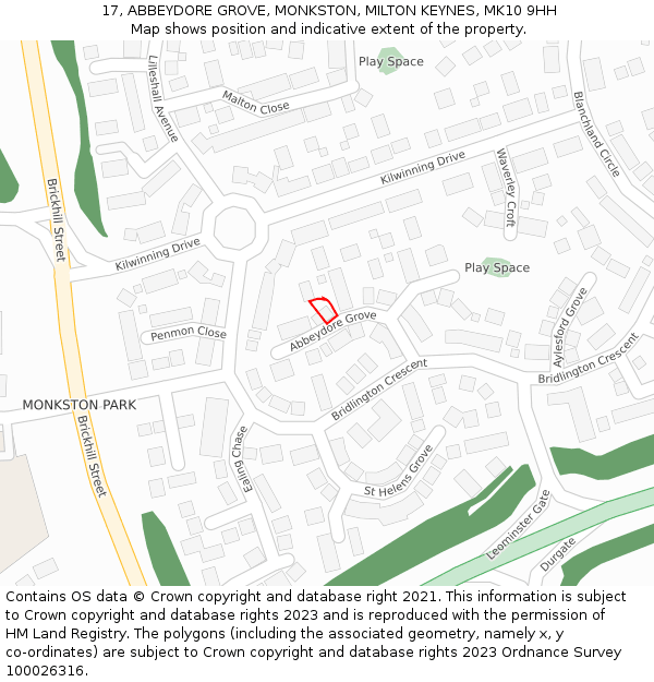 17, ABBEYDORE GROVE, MONKSTON, MILTON KEYNES, MK10 9HH: Location map and indicative extent of plot