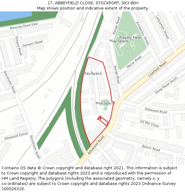 17, ABBEYFIELD CLOSE, STOCKPORT, SK3 8EH: Location map and indicative extent of plot
