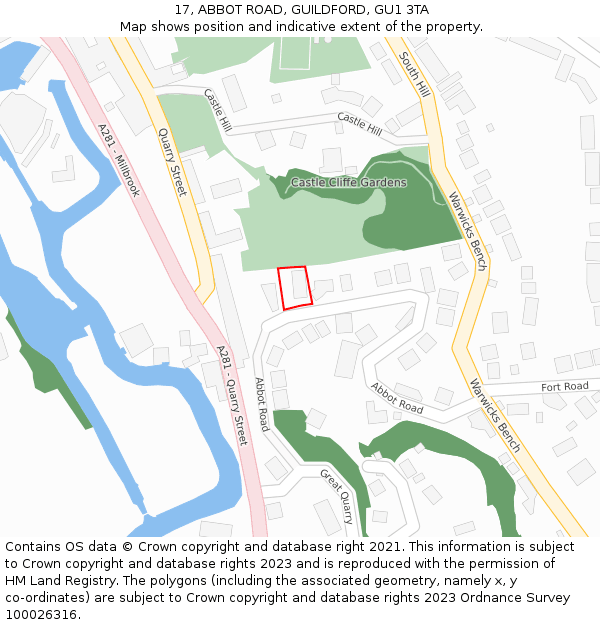 17, ABBOT ROAD, GUILDFORD, GU1 3TA: Location map and indicative extent of plot