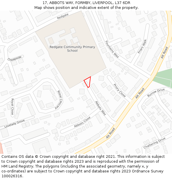 17, ABBOTS WAY, FORMBY, LIVERPOOL, L37 6DR: Location map and indicative extent of plot