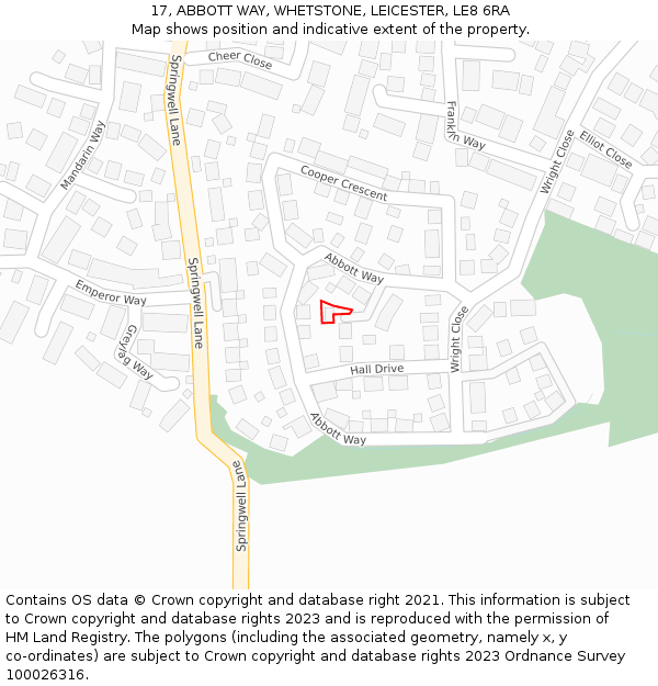 17, ABBOTT WAY, WHETSTONE, LEICESTER, LE8 6RA: Location map and indicative extent of plot