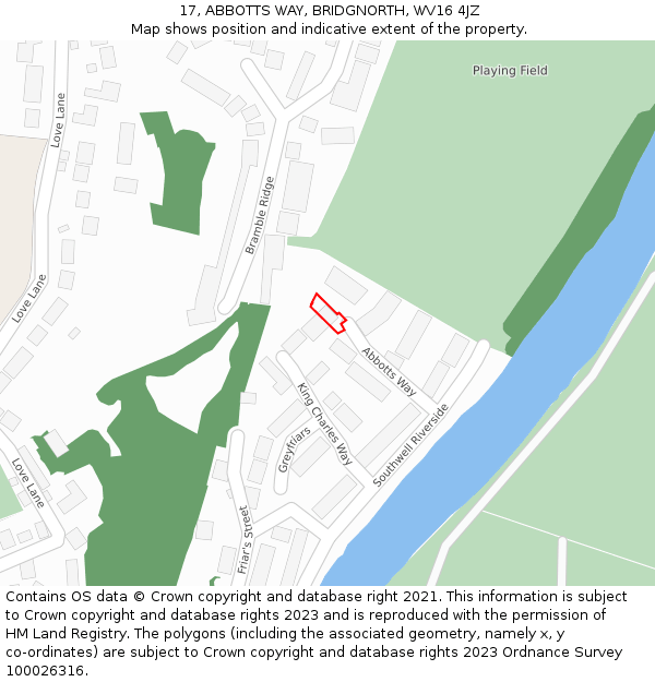 17, ABBOTTS WAY, BRIDGNORTH, WV16 4JZ: Location map and indicative extent of plot