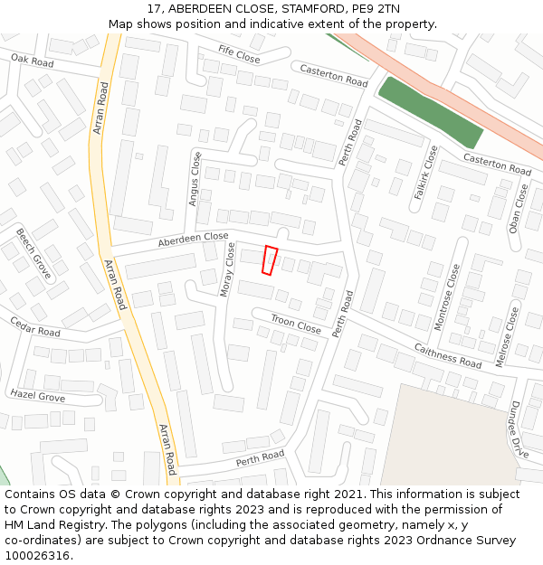 17, ABERDEEN CLOSE, STAMFORD, PE9 2TN: Location map and indicative extent of plot