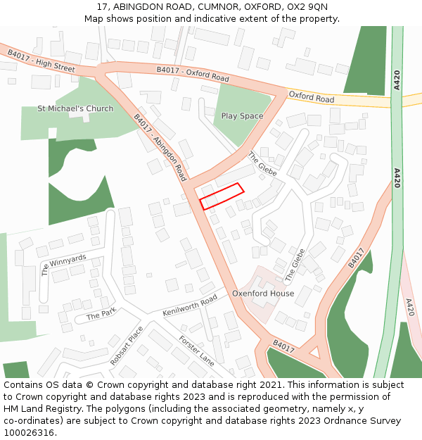 17, ABINGDON ROAD, CUMNOR, OXFORD, OX2 9QN: Location map and indicative extent of plot