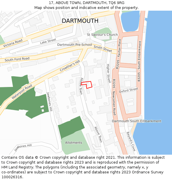 17, ABOVE TOWN, DARTMOUTH, TQ6 9RG: Location map and indicative extent of plot