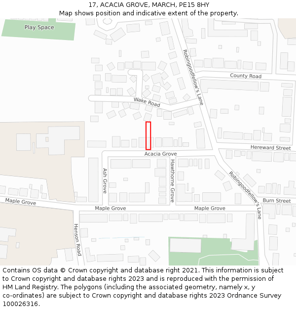 17, ACACIA GROVE, MARCH, PE15 8HY: Location map and indicative extent of plot