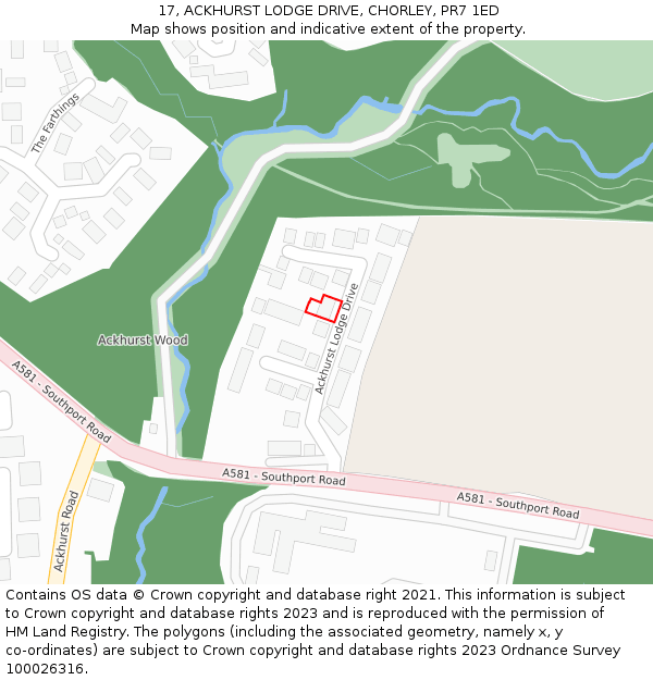 17, ACKHURST LODGE DRIVE, CHORLEY, PR7 1ED: Location map and indicative extent of plot