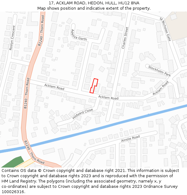 17, ACKLAM ROAD, HEDON, HULL, HU12 8NA: Location map and indicative extent of plot