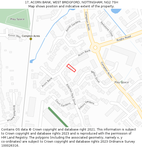 17, ACORN BANK, WEST BRIDGFORD, NOTTINGHAM, NG2 7SH: Location map and indicative extent of plot