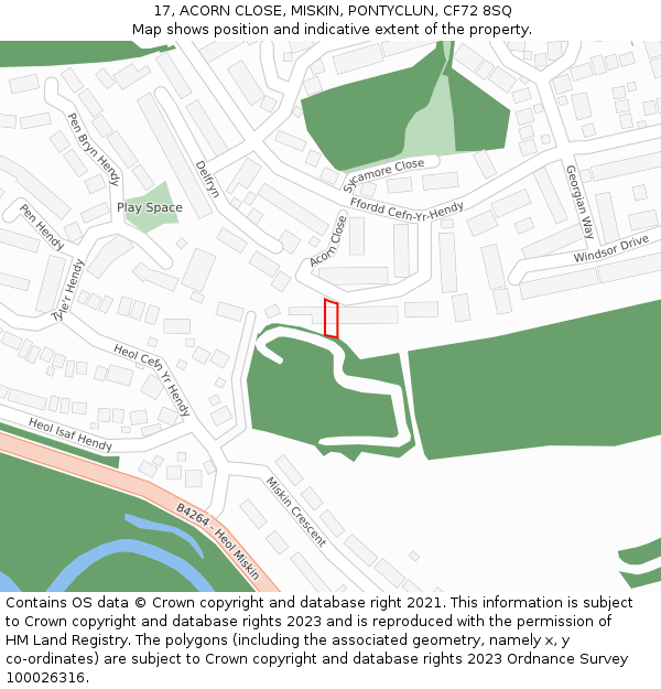17, ACORN CLOSE, MISKIN, PONTYCLUN, CF72 8SQ: Location map and indicative extent of plot