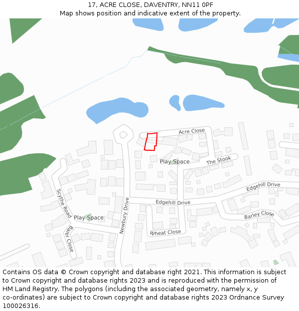 17, ACRE CLOSE, DAVENTRY, NN11 0PF: Location map and indicative extent of plot