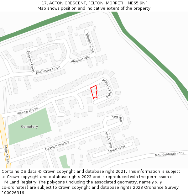 17, ACTON CRESCENT, FELTON, MORPETH, NE65 9NF: Location map and indicative extent of plot