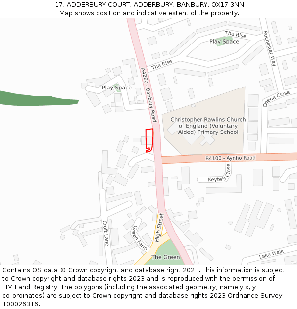 17, ADDERBURY COURT, ADDERBURY, BANBURY, OX17 3NN: Location map and indicative extent of plot