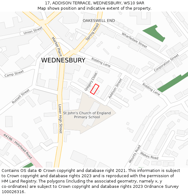 17, ADDISON TERRACE, WEDNESBURY, WS10 9AR: Location map and indicative extent of plot