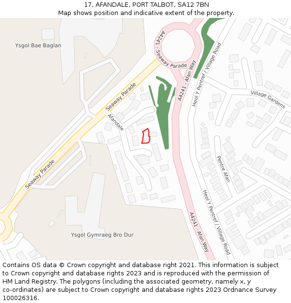 17, AFANDALE, PORT TALBOT, SA12 7BN: Location map and indicative extent of plot