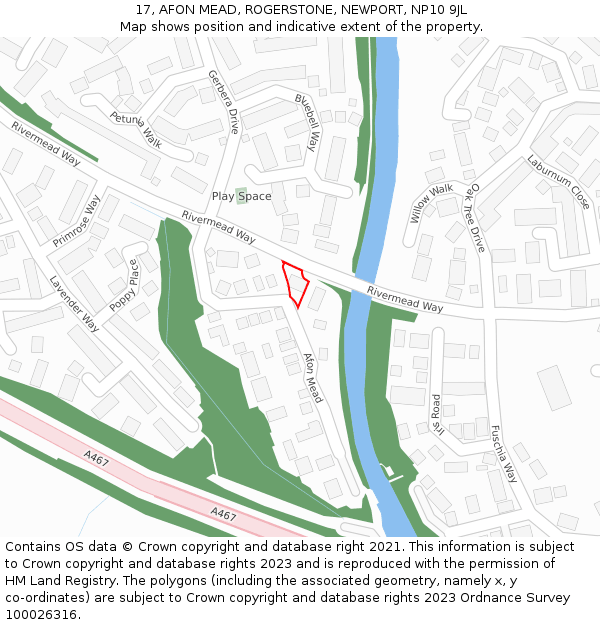17, AFON MEAD, ROGERSTONE, NEWPORT, NP10 9JL: Location map and indicative extent of plot