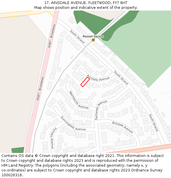 17, AINSDALE AVENUE, FLEETWOOD, FY7 8HT: Location map and indicative extent of plot