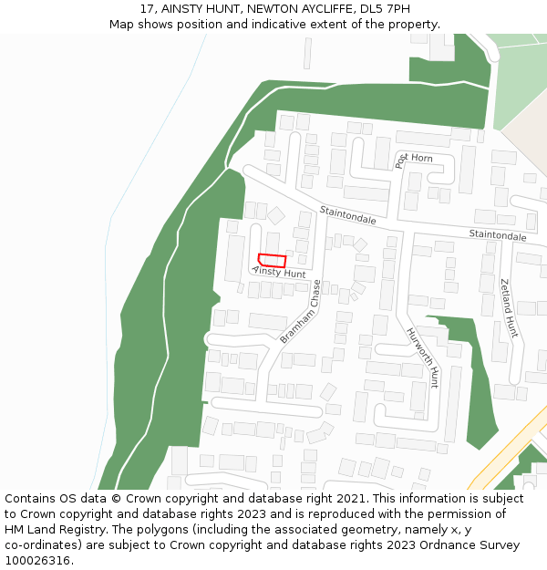 17, AINSTY HUNT, NEWTON AYCLIFFE, DL5 7PH: Location map and indicative extent of plot