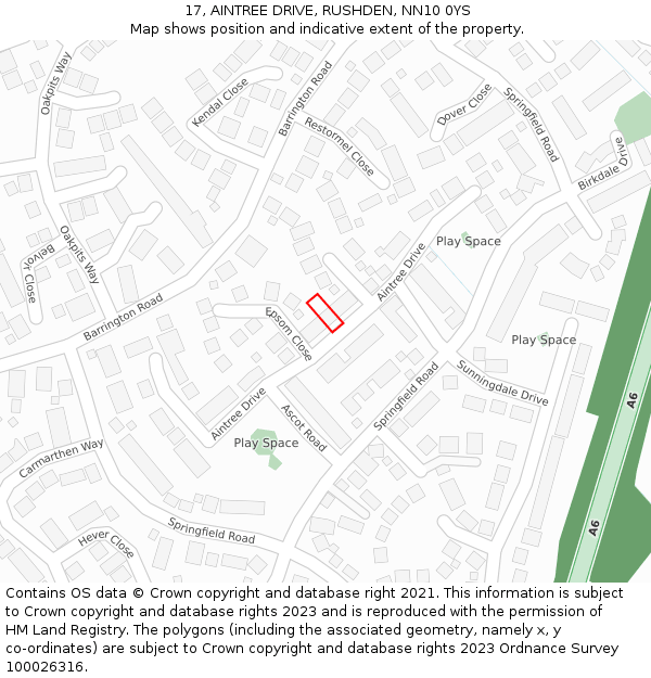 17, AINTREE DRIVE, RUSHDEN, NN10 0YS: Location map and indicative extent of plot