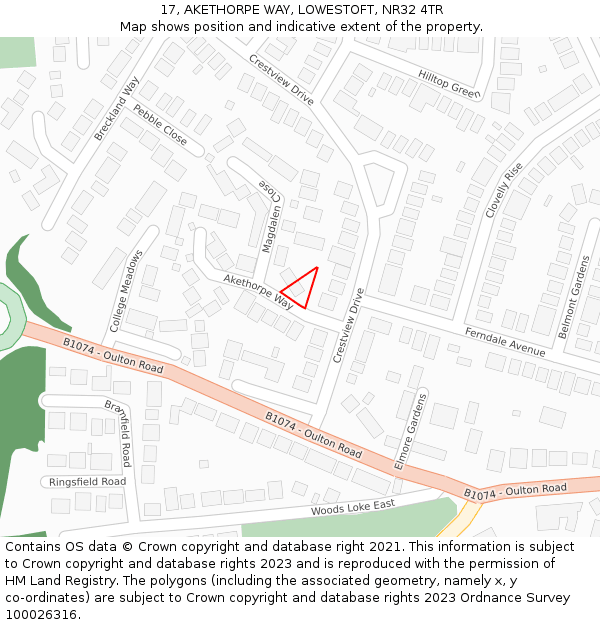 17, AKETHORPE WAY, LOWESTOFT, NR32 4TR: Location map and indicative extent of plot