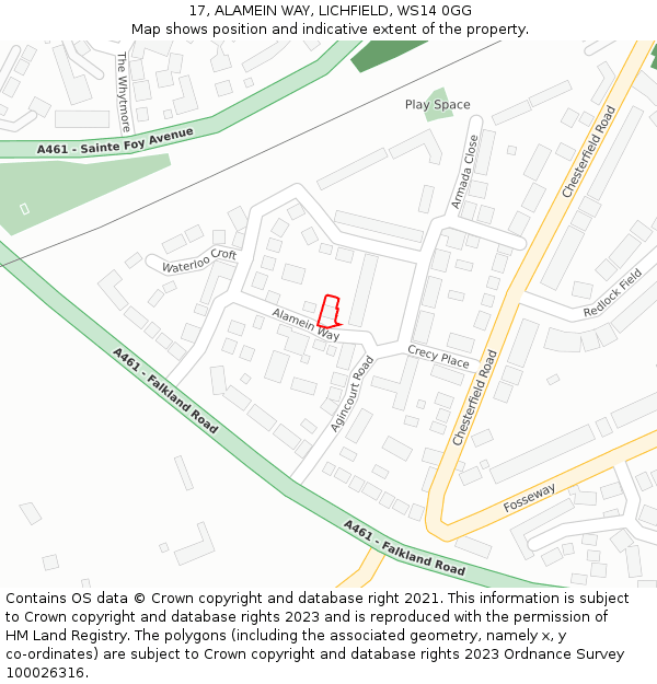17, ALAMEIN WAY, LICHFIELD, WS14 0GG: Location map and indicative extent of plot