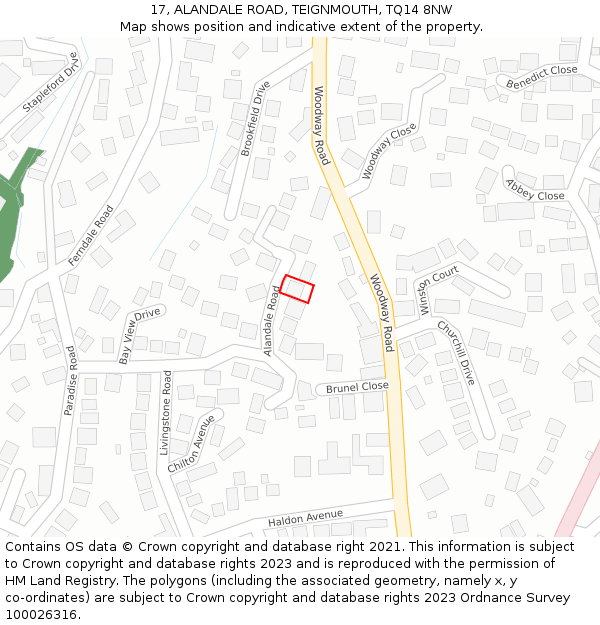 17, ALANDALE ROAD, TEIGNMOUTH, TQ14 8NW: Location map and indicative extent of plot