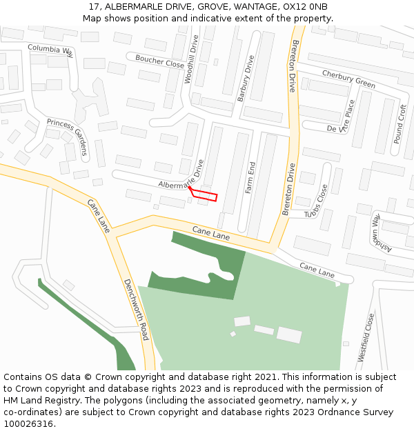 17, ALBERMARLE DRIVE, GROVE, WANTAGE, OX12 0NB: Location map and indicative extent of plot