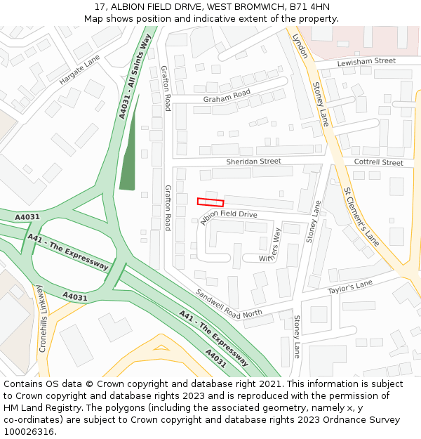 17, ALBION FIELD DRIVE, WEST BROMWICH, B71 4HN: Location map and indicative extent of plot