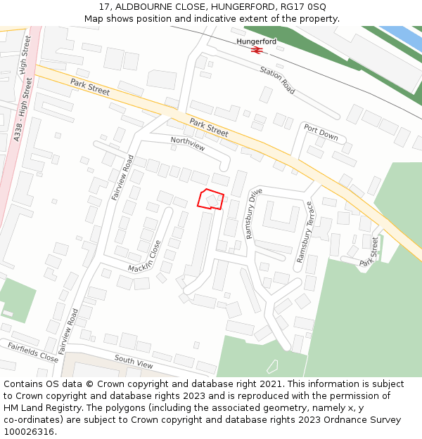 17, ALDBOURNE CLOSE, HUNGERFORD, RG17 0SQ: Location map and indicative extent of plot