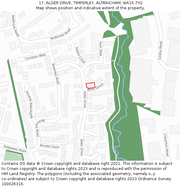 17, ALDER DRIVE, TIMPERLEY, ALTRINCHAM, WA15 7YG: Location map and indicative extent of plot